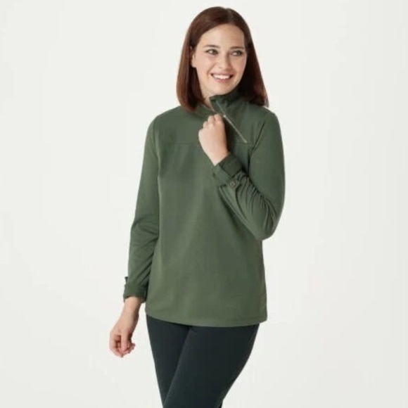 NWT AMBER NOON BY OLIVE GREEN SUNSAVVY ASYMMETRIC ZIP PULLOVER - SKU:571 - Picture 1 of 11
